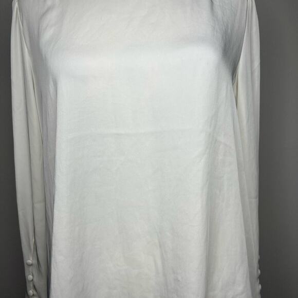 NWT Express Women's White Long Sleeve Blouse Size Medium Button Sleeve Sheer - Picture 3 of 10